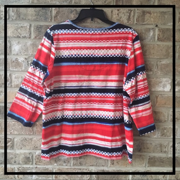 🆕 RED, WHITE & BLUE MULTI STRIPED TOP BY RUBY RD. - Picture 3 of 7